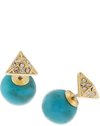Fragments for Neiman Marcus Fragts Golden Pave Pyramid Turquoise Ball Front Back Stud Earrings