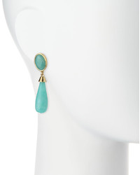 Nakamol Long Golden Double Drop Agate Earrings Turquoise