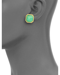 Mija Light Green Jade White Sapphire Button Earrings