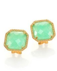 Mija Light Green Jade White Sapphire Button Earrings