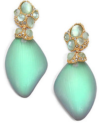 Alexis Bittar Vert Deau Lucite Mother Of Pearl Crystal Capped Drop Earrings