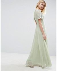 Asos Pretty Embellished Flutter Sleeve Maxi Dress