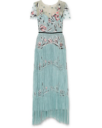 Marchesa Notte Fringed Sequined Embroidered Tulle Gown