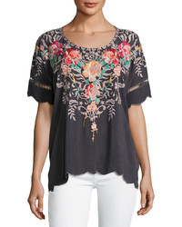 Johnny Was Jenn Embroidered Short Sleeve Top
