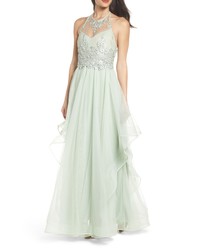 Sequin Hearts Embroidered Halter Gown