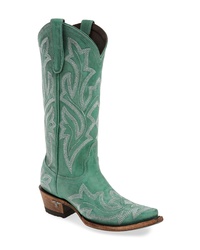 Mint Embroidered Leather Cowboy Boots