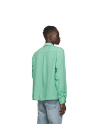 DOUBLE RAINBOUU Green Linen Embroidered Shirt