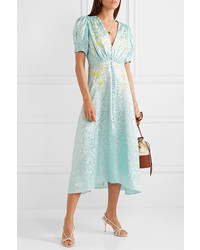 Saloni Lea Embroidered Silk Satin Jacquard Midi Dress