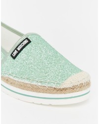 Love Moschino Mint Glitter Espadrille Flat Shoes