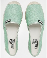 Love Moschino Mint Glitter Espadrille Flat Shoes
