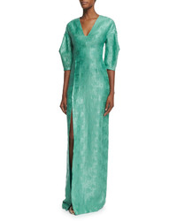Lela Rose 34 Sleeve Shimmery Column Gown Green