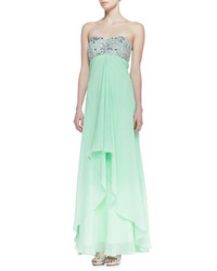 Faviana Strapless Beaded Bodice Gown With Cutout Back Mint