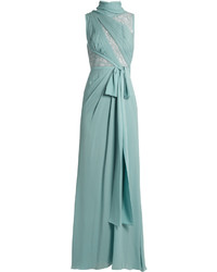 Elie Saab Lace Panelled Silk Blend Crepe Gown