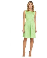 Tahari Circle Jacquard Fit Flare Dress Size 8 Green