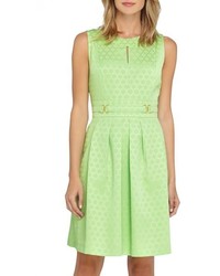 Tahari Circle Jacquard Fit Flare Dress Size 8 Green