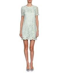 Dolce & Gabbana Short Sleeve Floral Lace Minidress Light Green