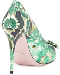 RED Valentino Floral Leather Bow 100mm Pump Green