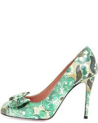 RED Valentino Floral Leather Bow 100mm Pump Green