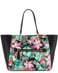Mint Floral Leather Tote Bag