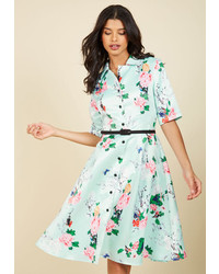 Modcloth Respectfully Retro Midi Dress In Mint Blossom In S