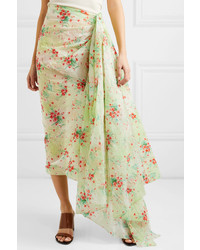 Dries Van Noten Draped Floral Print Taffeta Skirt