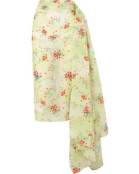 Dries Van Noten Draped Floral Print Taffeta Skirt