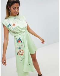 ASOS DESIGN Playsuit With Drape Side And Embroidery