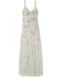 Mint Floral Sequin Evening Dress