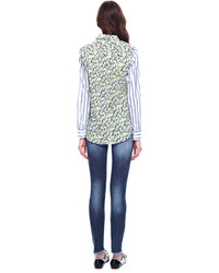 Equipment Surrounding Floral Cotton Lawn Slim Signature Shirt With Contrast Sleeves