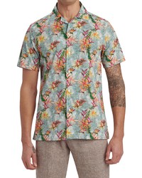 Bugatchi Classic Fit Floral Short Sleeve Stretch Cotton Button Up Camp Shirt In Seafoam At Nordstrom