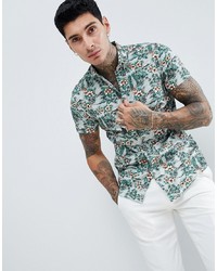 Twisted Tailor Skinny Shirt In Green With Print