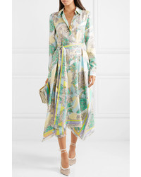 Emilio Pucci Fringed Printed Silk Twill Midi Dress