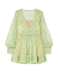 Mint Floral Silk Shift Dress