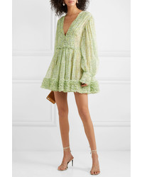 Stella McCartney Ruffled Floral Print Silk Crepon Mini Dress