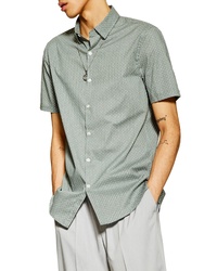 Topman Skinny Fit Geometric Short Sleeve Stretch Cotton Shirt