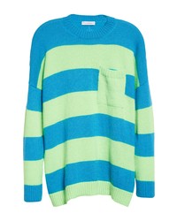 JW Anderson Oversize Stripe Pocket Crewneck Sweater In Bluegreen At Nordstrom