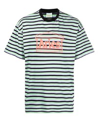 Aries Logo Print Stripe Pattern T Shirt