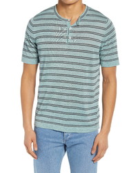 Mint Horizontal Striped Henley Shirt