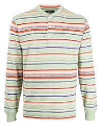 Mint Horizontal Striped Long Sleeve Henley Shirt
