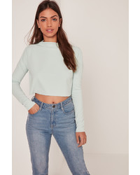 Missguided Crepe High Neck Jean Grazer Top Green