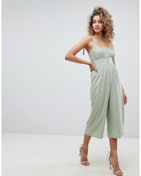 ASOS DESIGN Jumpsuit With Tie Cami Straps And Pleat Detail