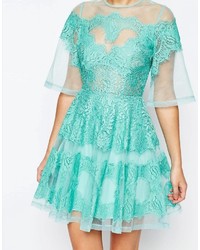 Asos Collection Salon Lace Paneled Organza Mini Dress
