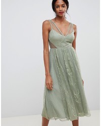 ASOS DESIGN Vintage Midi Dress In Delicate Dobby And Lace Mix