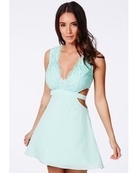 Missguided Roksy Mint Lace Plunge Cut Out Dress