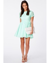 Missguided Sofitha Mint Lace Puffball Skater Dress