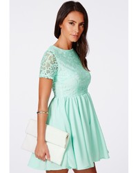 Missguided Sofitha Mint Lace Puffball Skater Dress