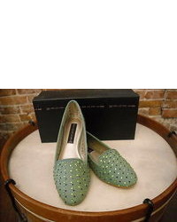 Steve Madden Karry Mint Green Leather Perforated Jeweled Smoking Loafer New