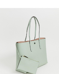 Kate Spade Light Green Leather Tote Bag With Removable Purse