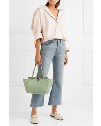 Valentino The Rockstud Leather Tote Light Green
