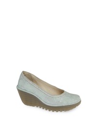 Mint Leather Wedge Pumps